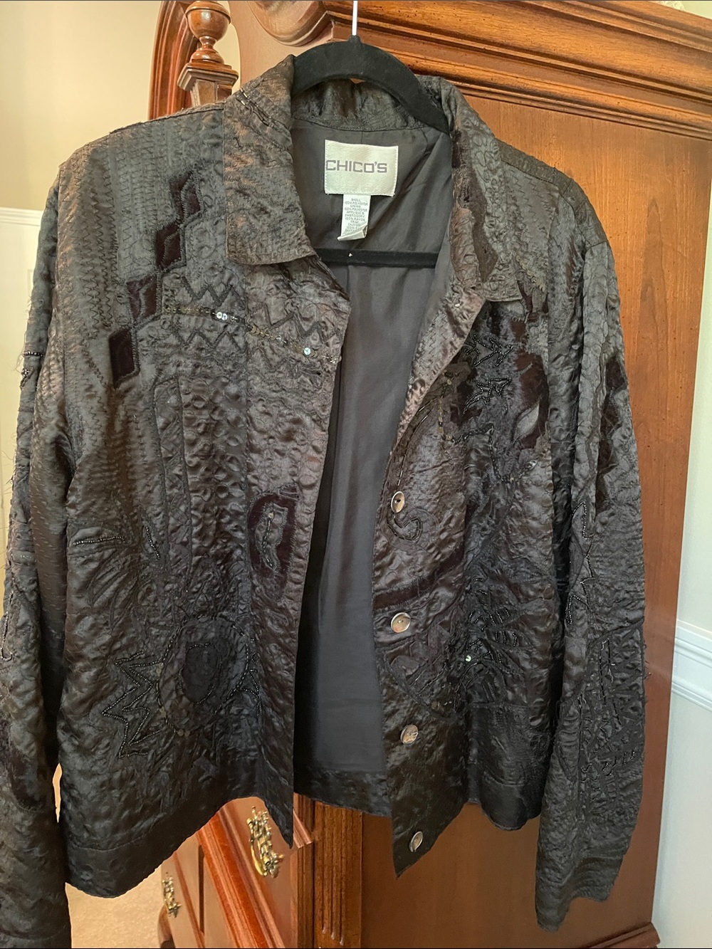 Chico's Black Embroidered Button-Front Jacket